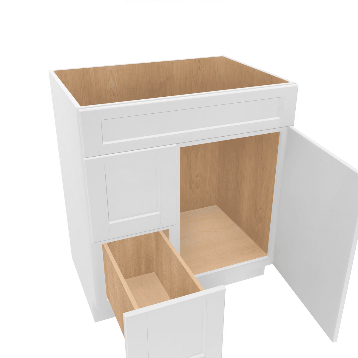 Luxor-White Assembled Vanity Combination Base Cabinet with 1 Door 2 Drawers Left or Right