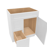 Luxor-White Assembled Vanity Combination Base Cabinet with 1 Door 2 Drawers Left or Right