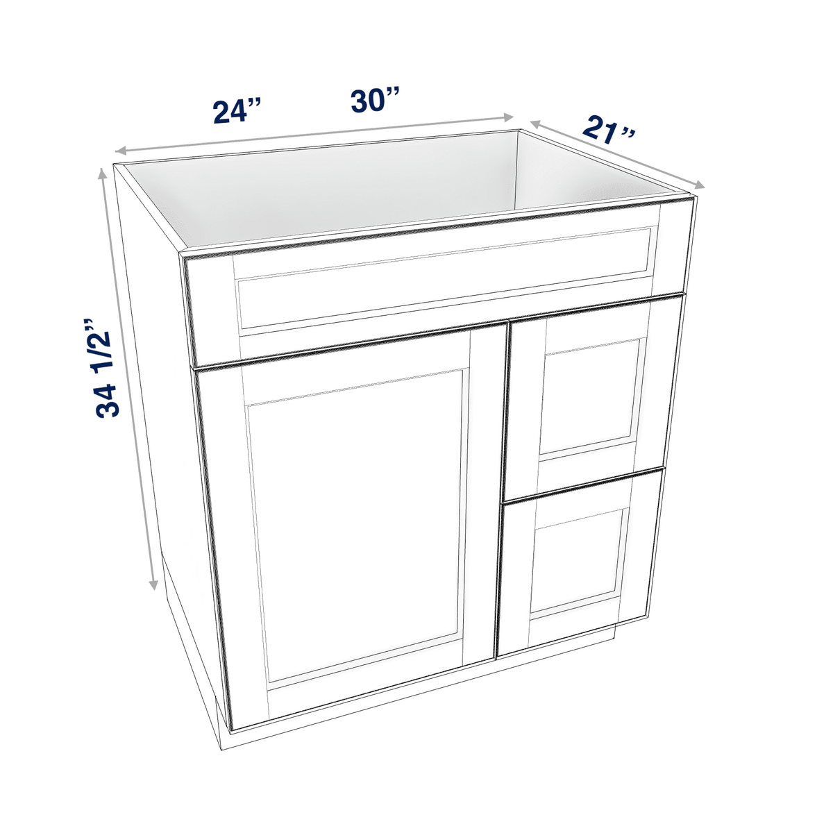 Smoky-Grey Assembled Vanity Combination Base Cabinet with 1 Door 2 Drawers Left or Right