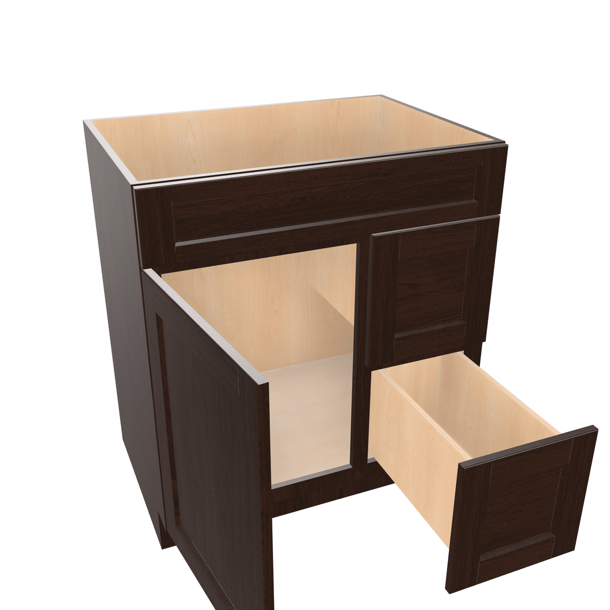 Espresso Assembled Vanity Combination Base Cabinet with 1 Door 2 Drawers Left or Right