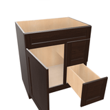 Espresso Assembled Vanity Combination Base Cabinet with 1 Door 2 Drawers Left or Right