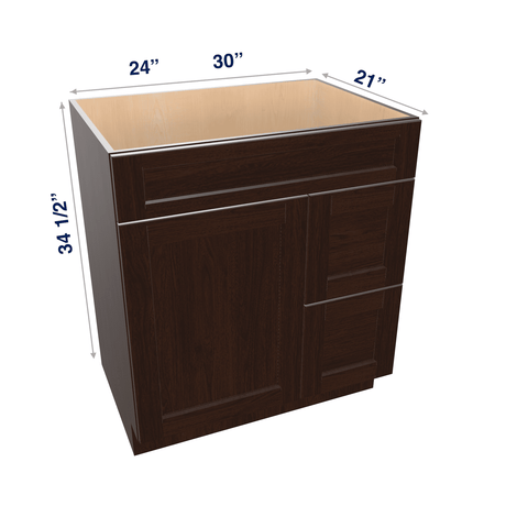 Espresso Assembled Vanity Combination Base Cabinet with 1 Door 2 Drawers Left or Right