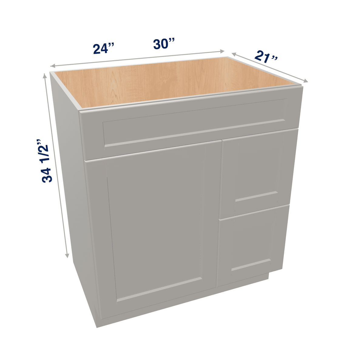 Misty-Grey Assembled Vanity Combination Base Cabinet with 1 Door 2 Drawers Left or Right