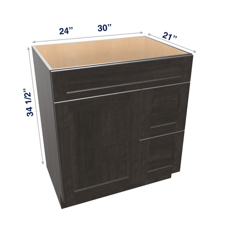 Smoky-Grey Assembled Vanity Combination Base Cabinet with 1 Door 2 Drawers Left or Right