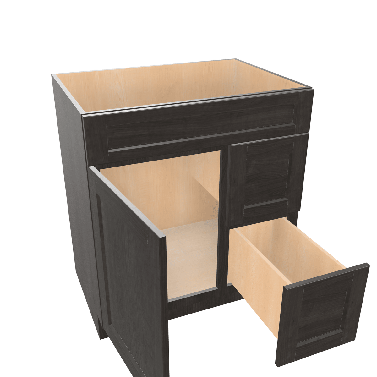 Smoky-Grey Assembled Vanity Combination Base Cabinet with 1 Door 2 Drawers Left or Right