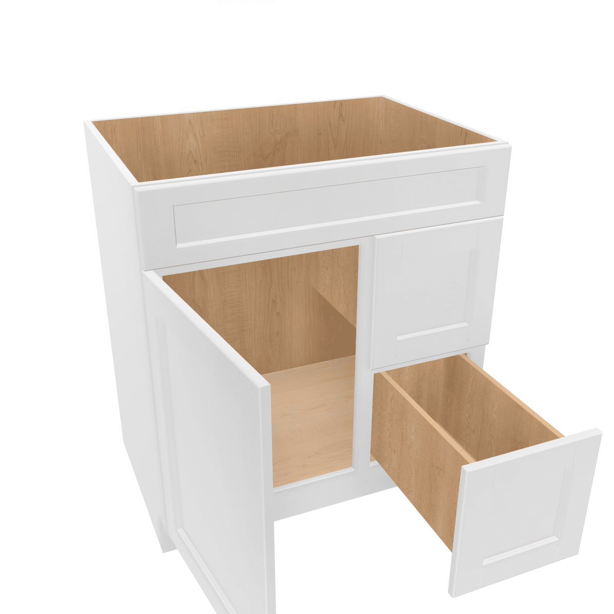 Luxor-White Assembled Vanity Combination Base Cabinet with 1 Door 2 Drawers Left or Right