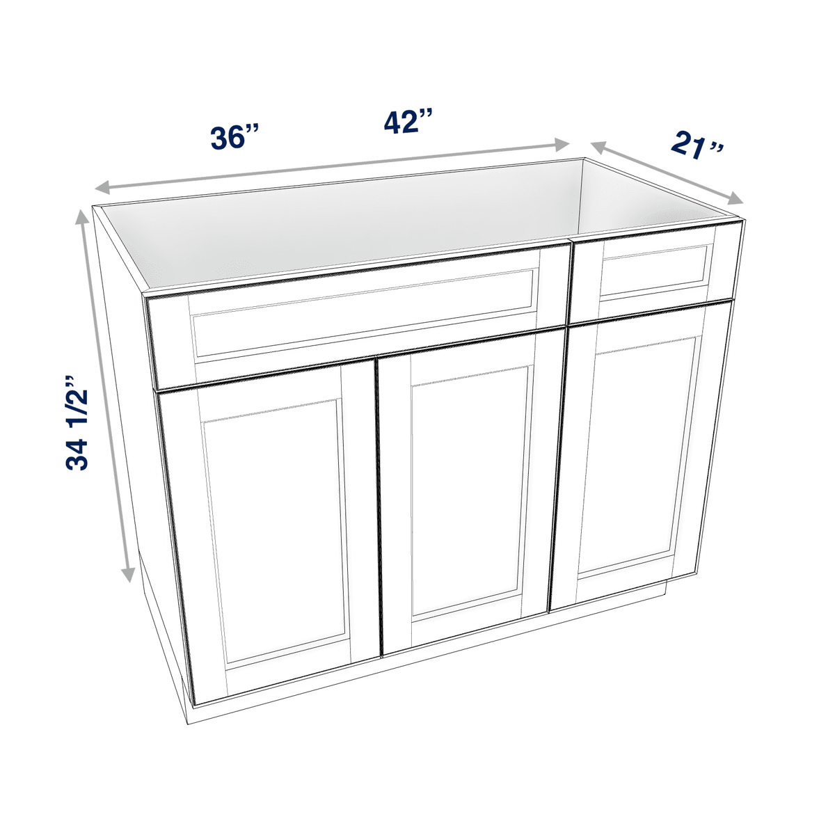Smoky-Grey Assembled Vanity Combination Base Cabinets 36" - 42" Wide 1 Drawer Right