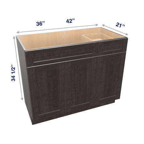 Smoky-Grey Assembled Vanity Combination Base Cabinets 36" - 42" Wide 1 Drawer Right
