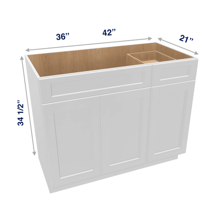 Luxor-White Assembled Vanity Combination Base Cabinets 36" - 42" Wide 1 Drawer Right