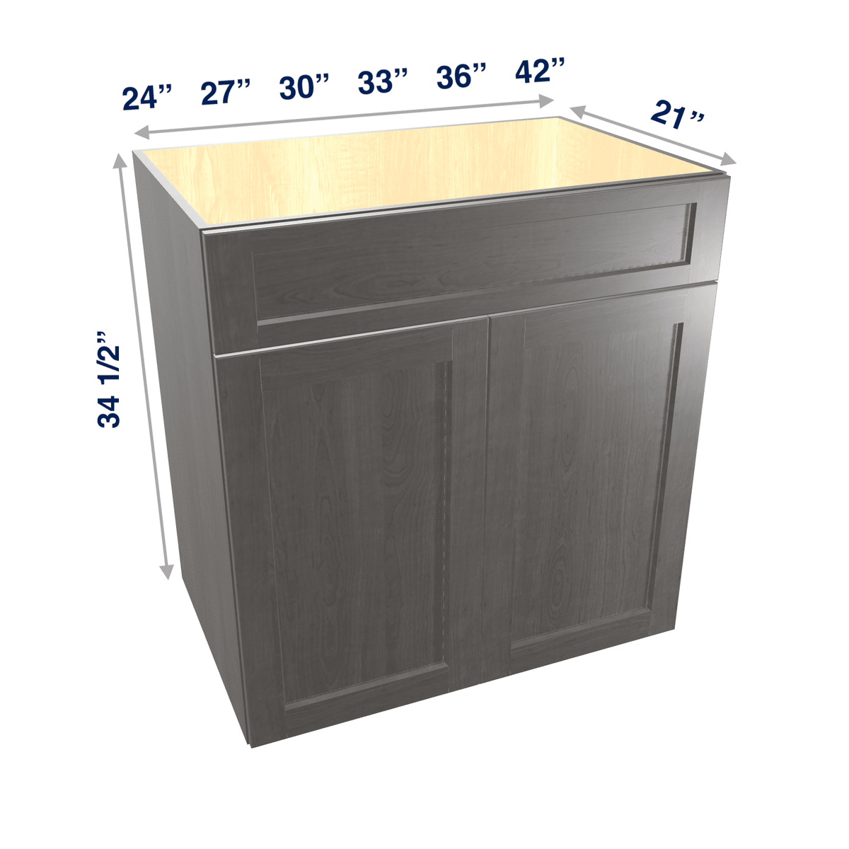 Smoky-Grey Assembled Vanity 2 Door Sink Base with Drawer Front