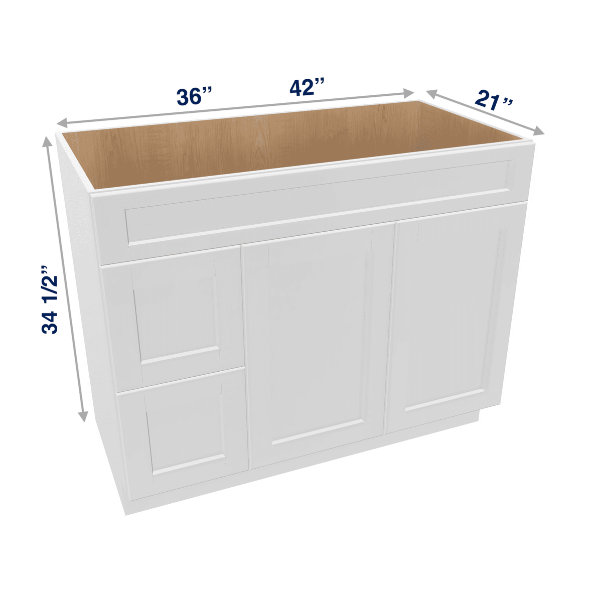 Luxor-White Assembled Vanity Combination Base Cabinet with 2 Doors 2 Drawers Left or Right