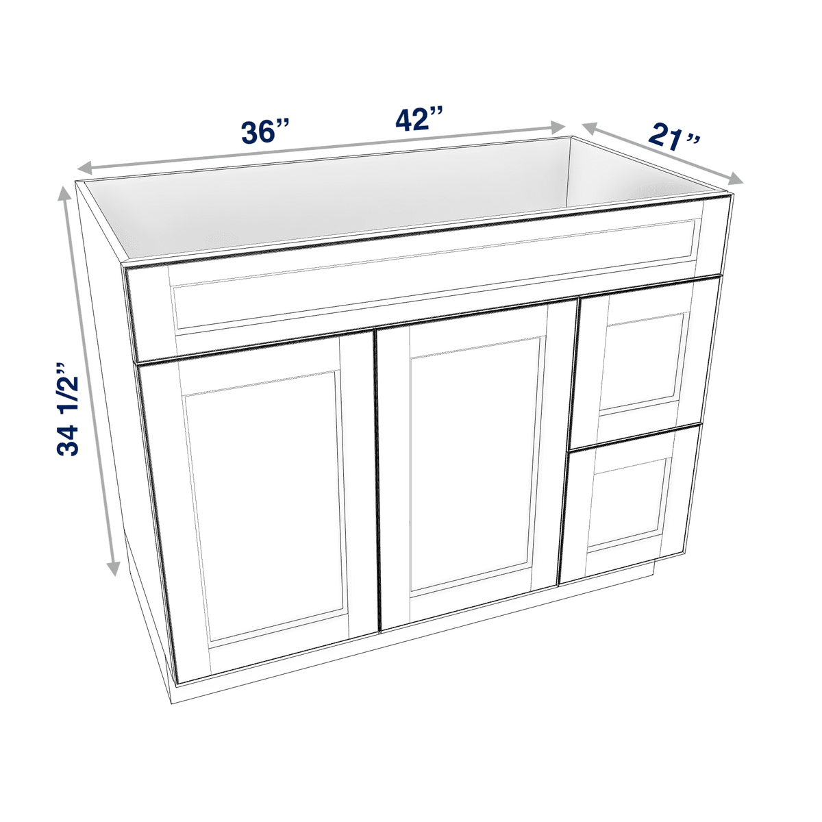 Smoky-Grey Assembled Vanity Combination Base Cabinet with 2 Doors 2 Drawers Left or Right