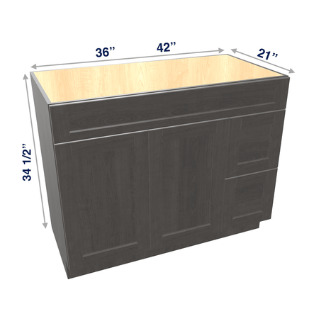Smoky-Grey Assembled Vanity Combination Base Cabinet with 2 Doors 2 Drawers Left or Right