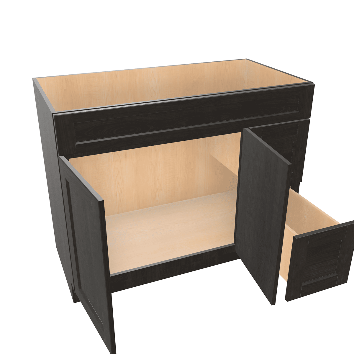 Smoky-Grey Assembled Vanity Combination Base Cabinet with 2 Doors 2 Drawers Left or Right