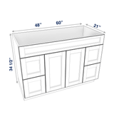 Smoky-Grey Assembled Vanity Combination Base Cabinets 48" - 60" Wide 2 Door 4 Drawer