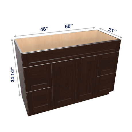 Espresso Assembled Vanity Combination Base Cabinets 48" - 60" Wide 2 Door 4 Drawer