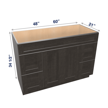 Smoky-Grey Assembled Vanity Combination Base Cabinets 48" - 60" Wide 2 Door 4 Drawer