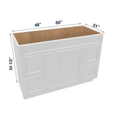 Luxor-White Assembled Vanity Combination Base Cabinets 48" - 60" Wide 2 Door 4 Drawer