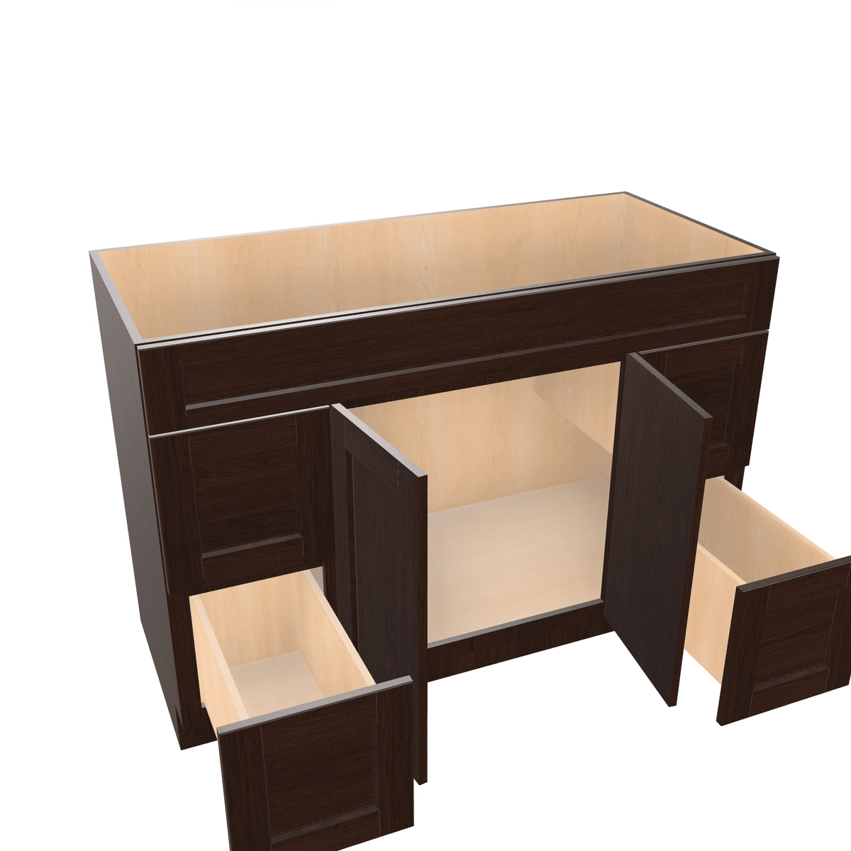 Espresso Assembled Vanity Combination Base Cabinets 48" - 60" Wide 2 Door 4 Drawer