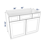 Smoky-Grey Assembled Vanity Combination Base Cabinets 36" - 42" Wide 2 Top Drawers