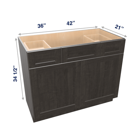 Smoky-Grey Assembled Vanity Combination Base Cabinets 36" - 42" Wide 2 Top Drawers