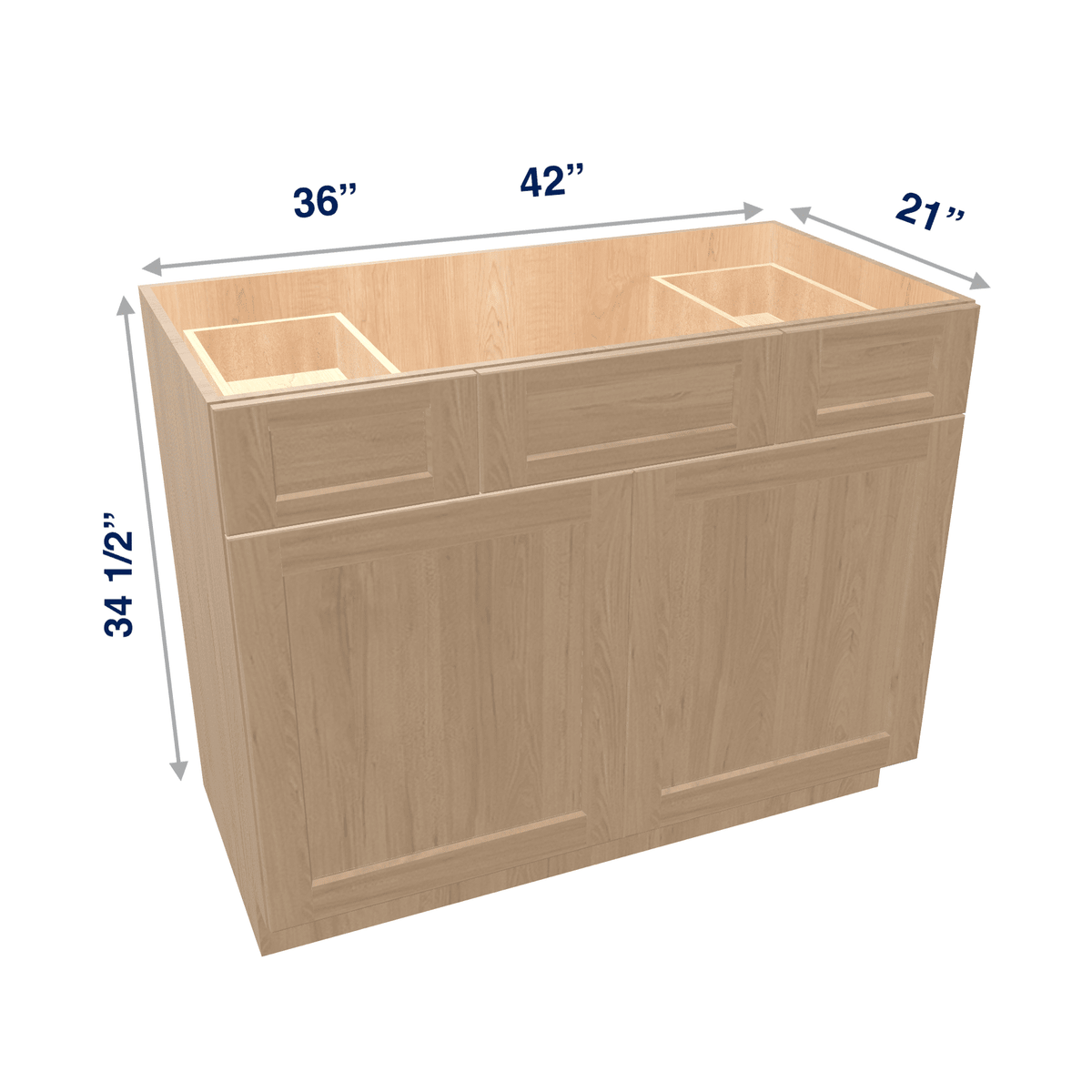 Harvest Assembled Vanity Combination Base Cabinets 36" - 42" Wide 2 Top Drawers