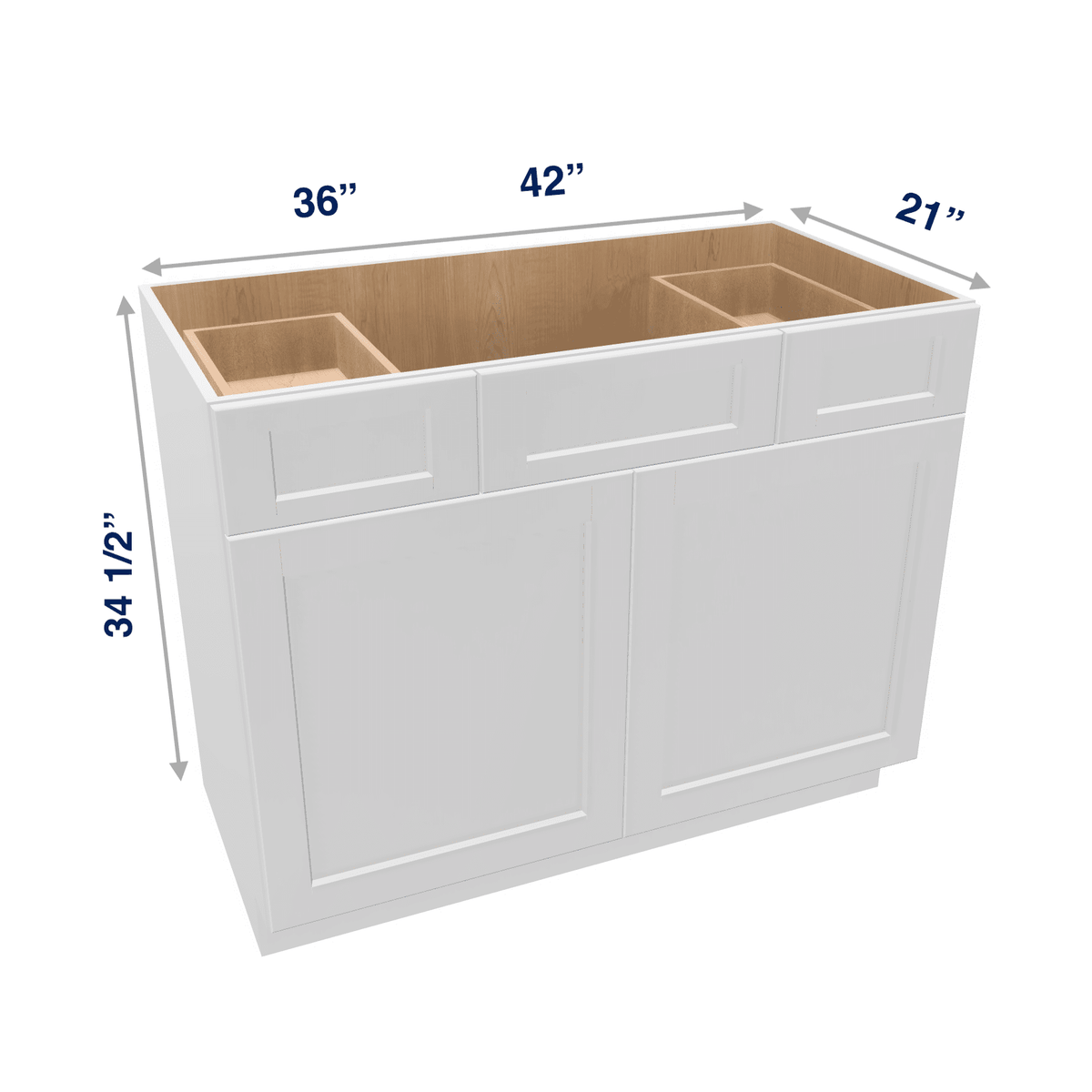 Luxor-White Assembled Vanity Combination Base Cabinets 36" - 42" Wide 2 Top Drawers