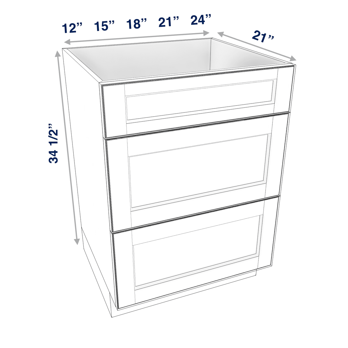 Smoky-Grey Assembled Vanity 3 Drawer Base Cabinet