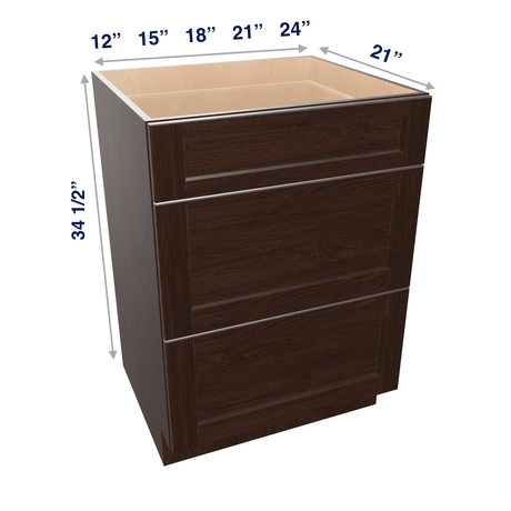 Espresso Assembled Vanity 3 Drawer Base Cabinet