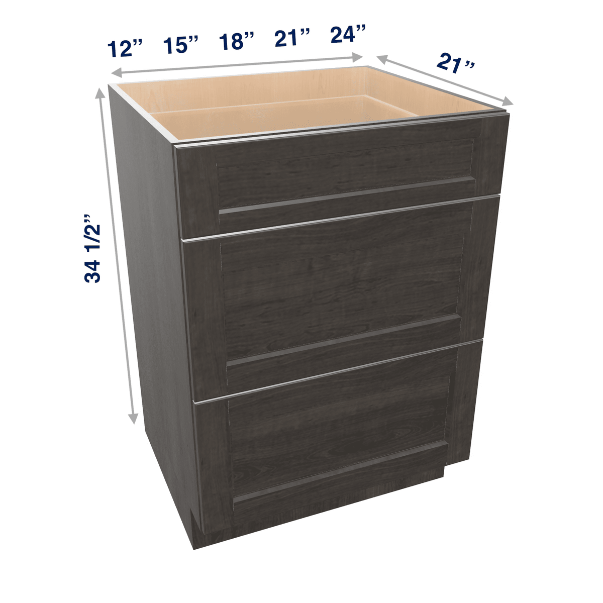 Smoky-Grey Assembled Vanity 3 Drawer Base Cabinet