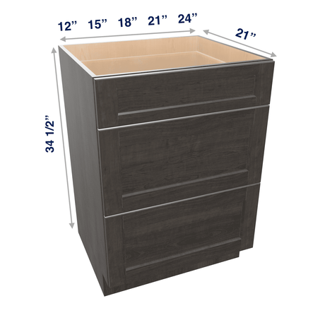 Smoky-Grey Assembled Vanity 3 Drawer Base Cabinet