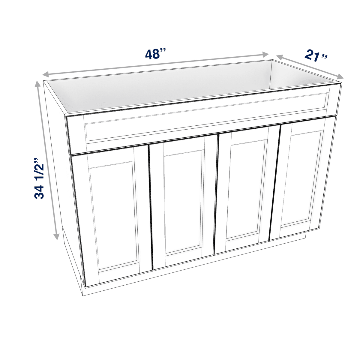Smoky-Grey Assembled Vanity Combination Base Cabinets 48" Wide 4 Door