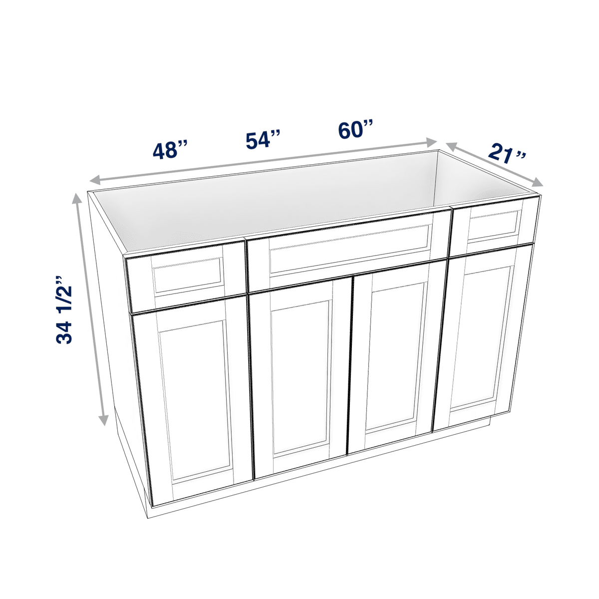 Espresso Assembled Vanity Combination Base Cabinets 48" - 60" Wide 4 Door with Drawers