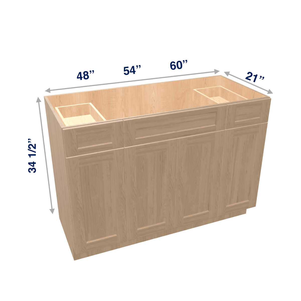 Harvest Assembled Vanity Combination Base Cabinets 48" - 60" Wide 4 Door with Drawers