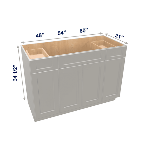 Misty-Grey Assembled Vanity Combination Base Cabinets 48" - 60" Wide 4 Door with Drawers