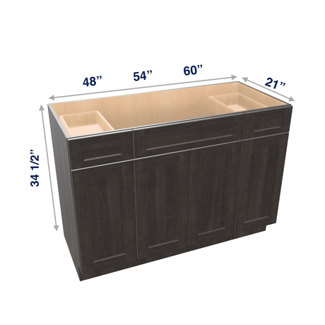 Smoky-Grey Assembled Vanity Combination Base Cabinets 48" - 60" Wide 4 Door with Drawers