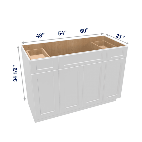 Luxor-White Assembled Vanity Combination Base Cabinets 48" - 60" Wide 4 Door with Drawers