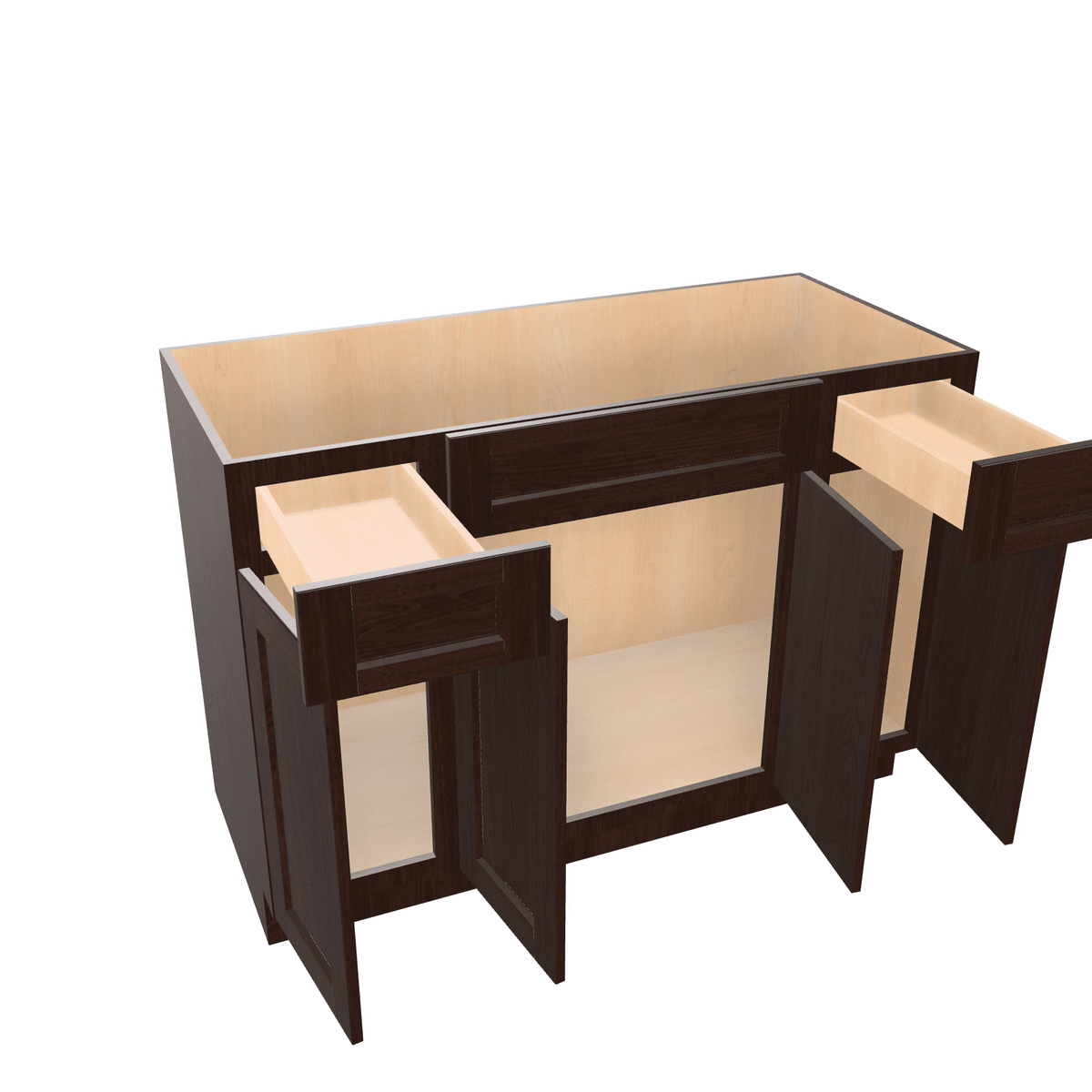 Espresso Assembled Vanity Combination Base Cabinets 48" - 60" Wide 4 Door with Drawers