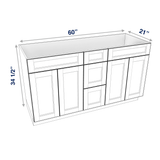 Smoky-Grey Assembled Vanity Combination Base Cabinets 48" - 60" Wide 4 Door with Drawers