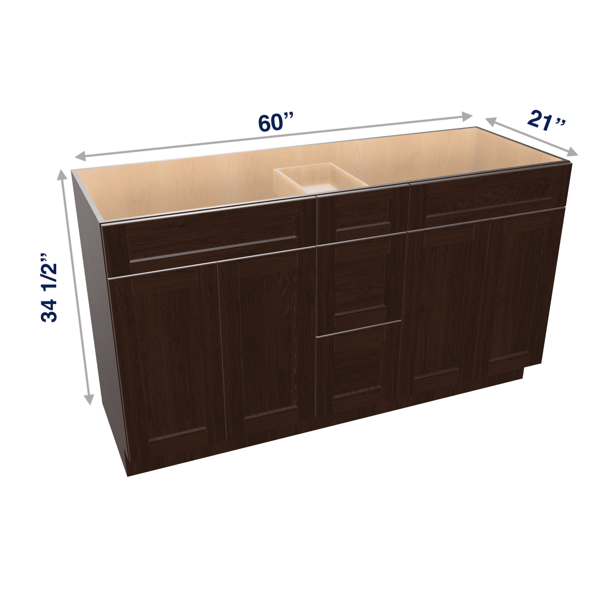 Espresso Assembled Vanity Combination Base Cabinets 48" - 60" Wide 4 Door with Drawers