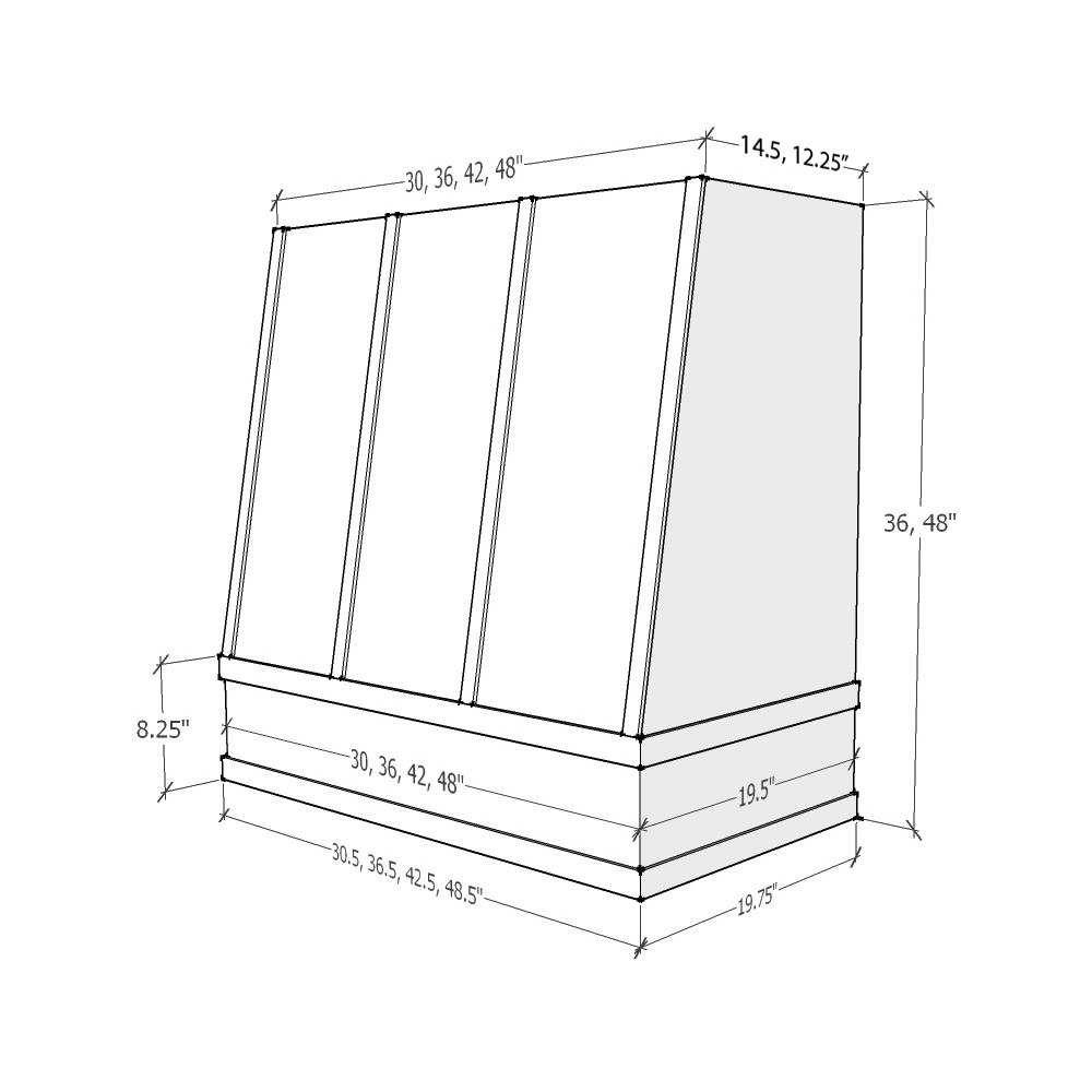 Haven Harbor Hood WIL 2V Wilmington Angled Flat Moulding Strapped Wood - hood profile drawing