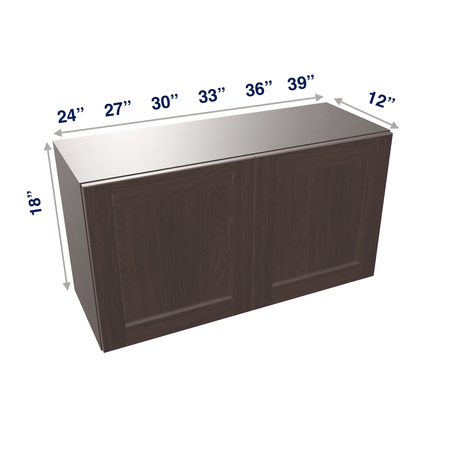 Espresso Assembled Wall Cabinet Abridged 18" High 2 Door