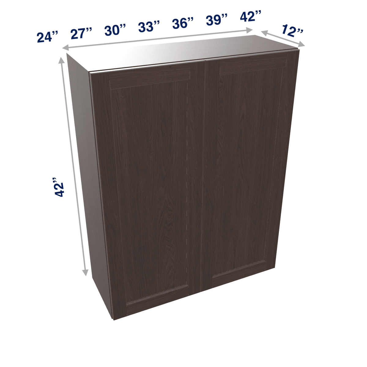 Espresso Assembled Wall Cabinet 2 Door 42" High