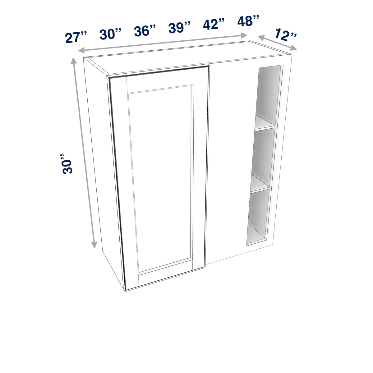 Smoky-Grey Assembled Wall Cabinet Corner Blind:  30" High 1 or 2 Door