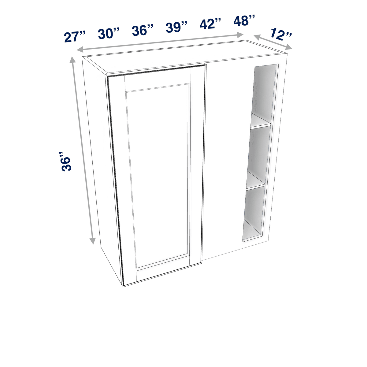 Smoky-Grey Assembled Wall Cabinet Corner Blind:  36" High 1 or 2 Door