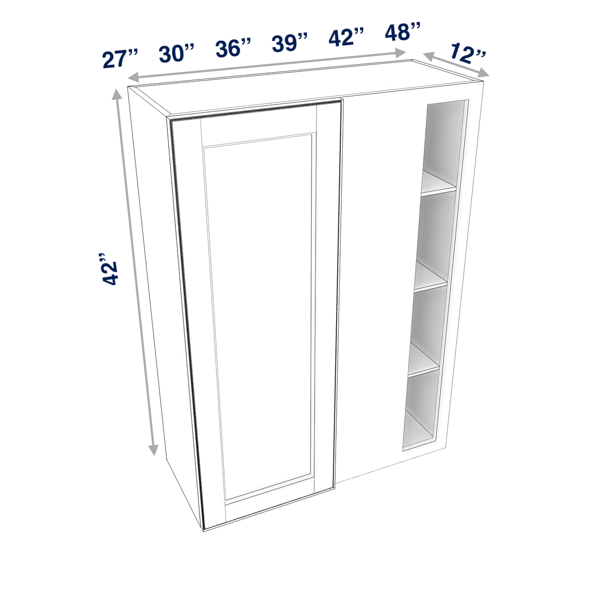 Smoky-Grey Assembled Wall Cabinet Corner Blind:  42" High 1 or 2 Door