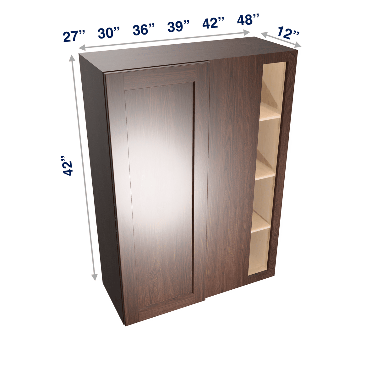 Espresso Assembled Wall Cabinet Corner Blind:  42" High 1 or 2 Door
