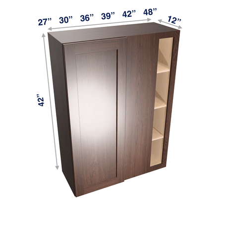 Espresso Assembled Wall Cabinet Corner Blind:  42" High 1 or 2 Door