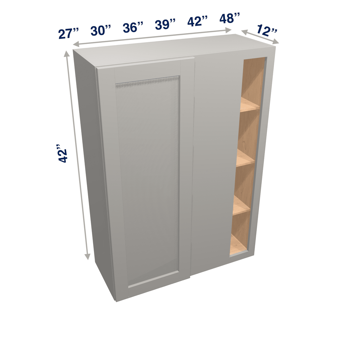 Misty-Grey Assembled Wall Cabinet Corner Blind:  42" High 1 or 2 Door