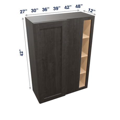 Smoky-Grey Assembled Wall Cabinet Corner Blind:  42" High 1 or 2 Door